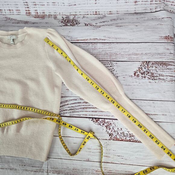 Joie Noely Wool Cashmere Sweater M Ivory Puff Sleeve Pullover Minimalist Classic - Picture 8 of 9